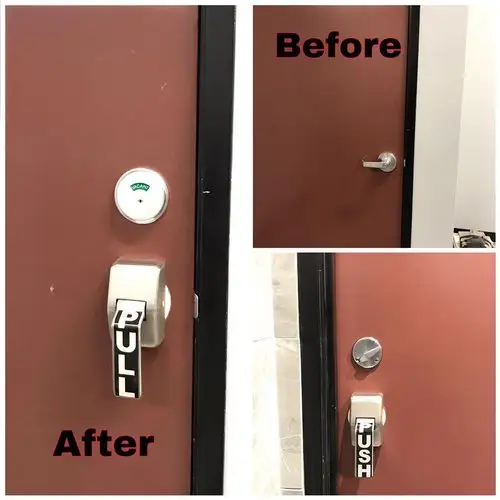 Adding a halfdeadbolt with indicator and a push pull commercial lock